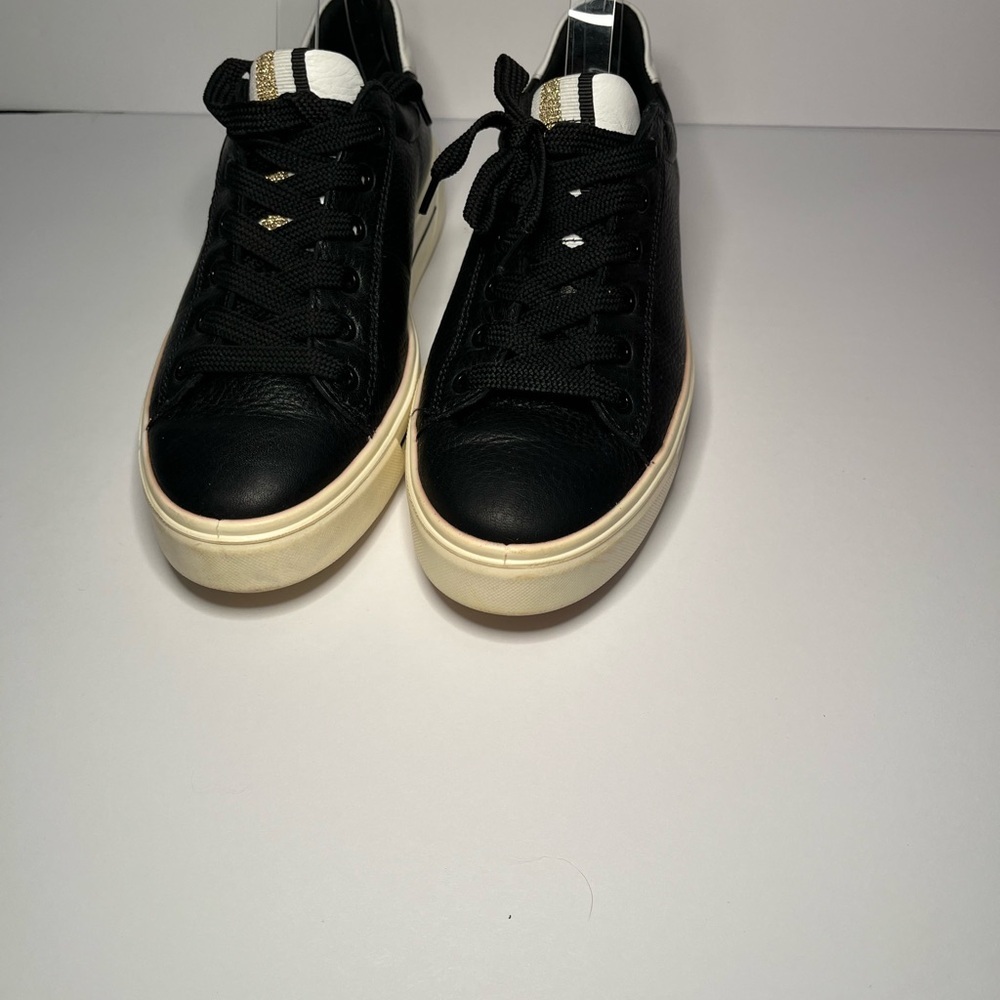 Ara Black Leather Sneakers with White Heel Tab - Picture 2 of 10